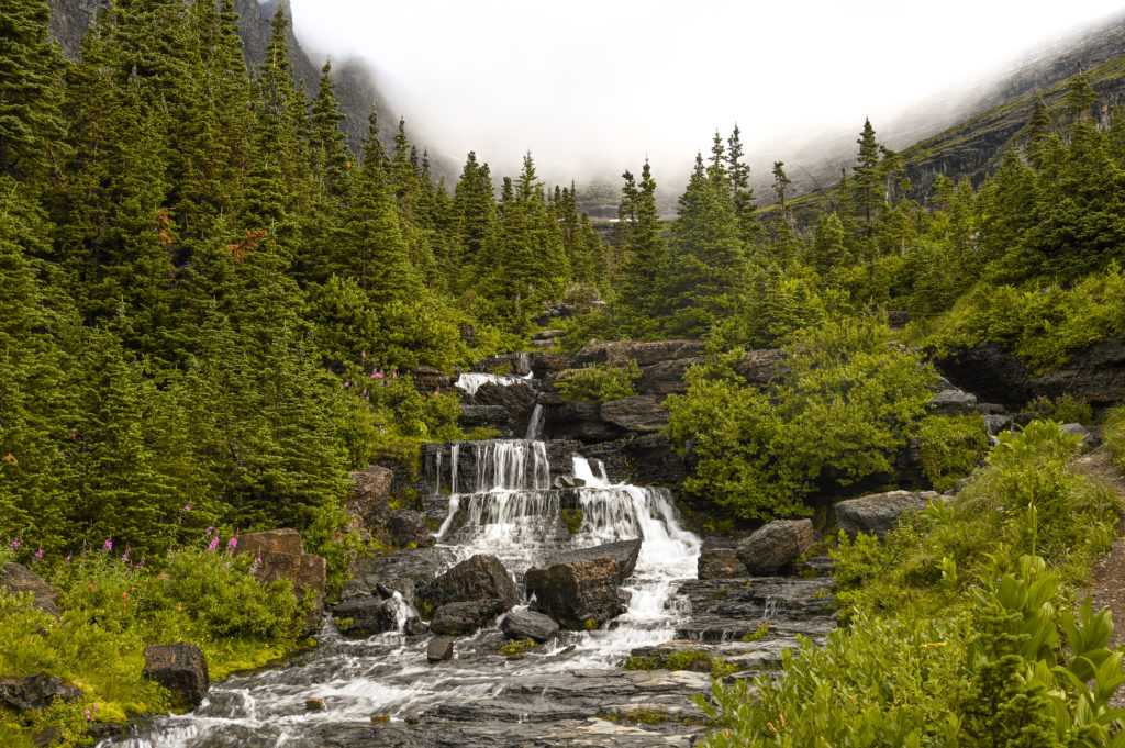 Best waterfall Lunch Creek in Glacier National Park
