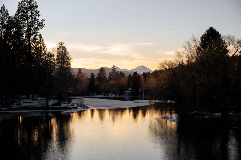 Sunset at Drake Park and Mirror Pond in Bend Oregon
