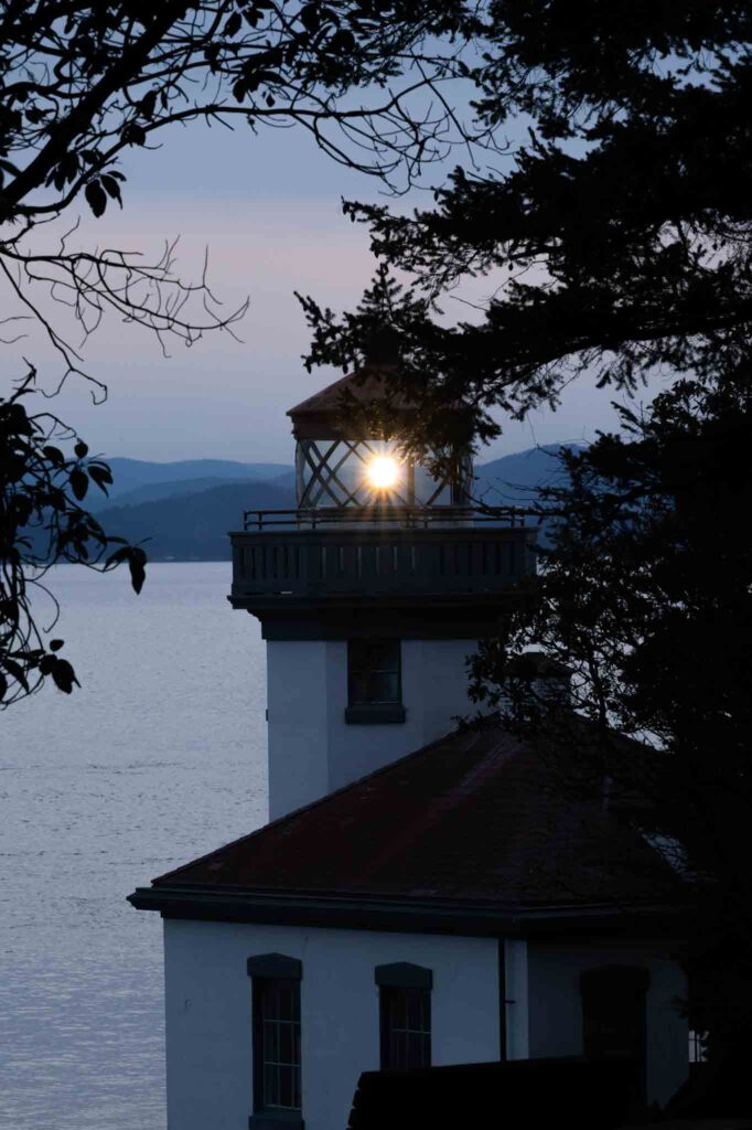 Lighthouse at Lime Kiln State Park on San Juan Islands Washington